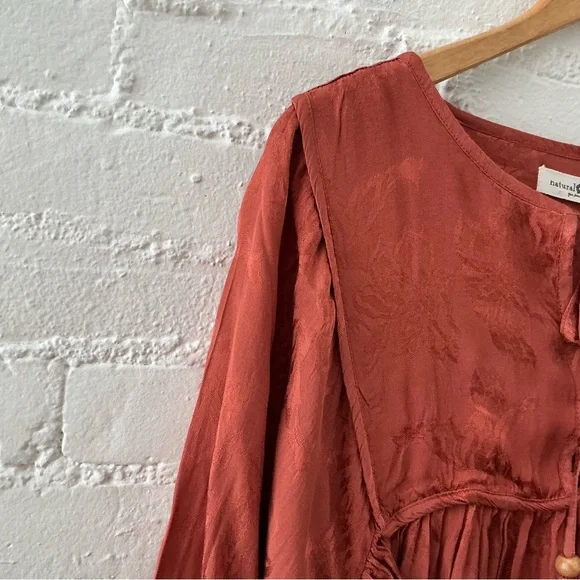 Natural Life Flowy Babydoll Mini Dress Rust Orange Boho Whimsical Fairy Size L - Picture 3 of 9